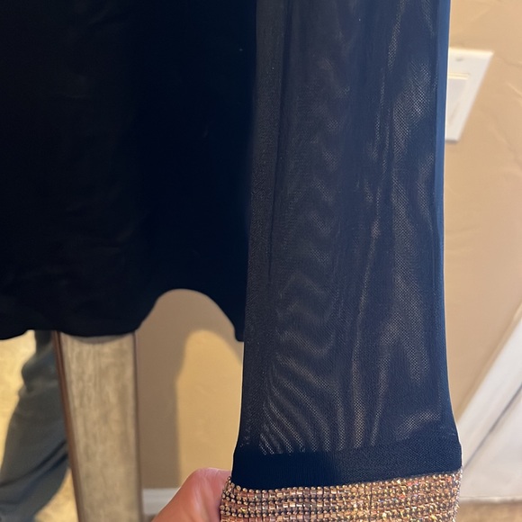 Black Mesh / Fabric Dress. With Gold Beaded Cuffs - Picture 2 of 7